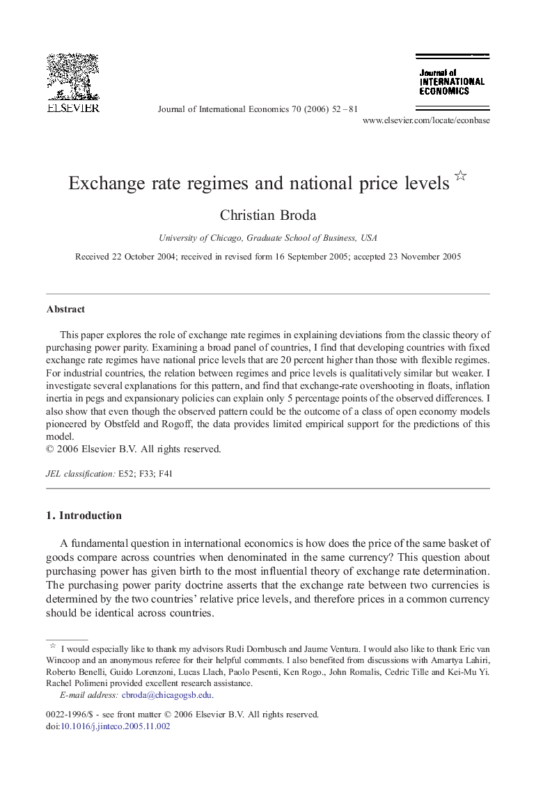 Exchange rate regimes and national price levels