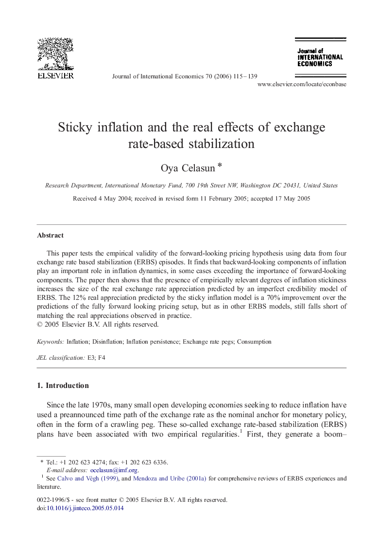 Sticky inflation and the real effects of exchange rate-based stabilization