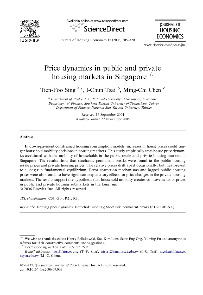 Price dynamics in public and private housing markets in Singapore