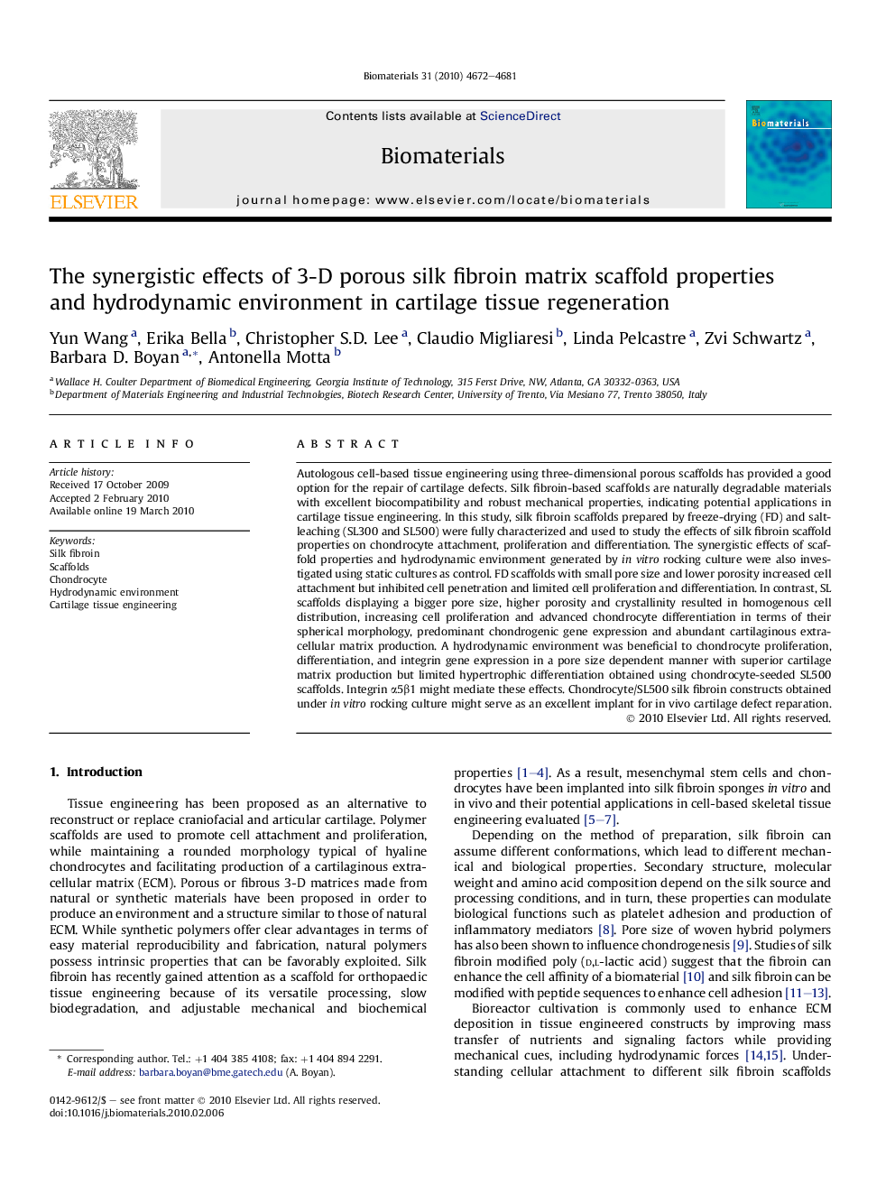 The synergistic effects of 3-D porous silk fibroin matrix scaffold properties and hydrodynamic environment in cartilage tissue regeneration