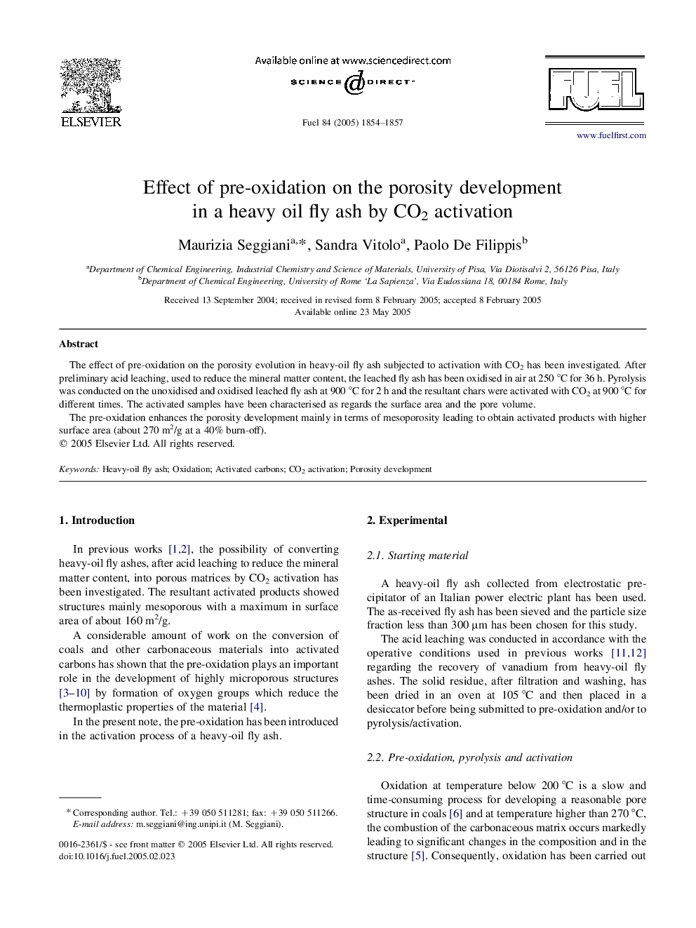 Effect of pre-oxidation on the porosity development in a heavy oil fly ash by CO2 activation