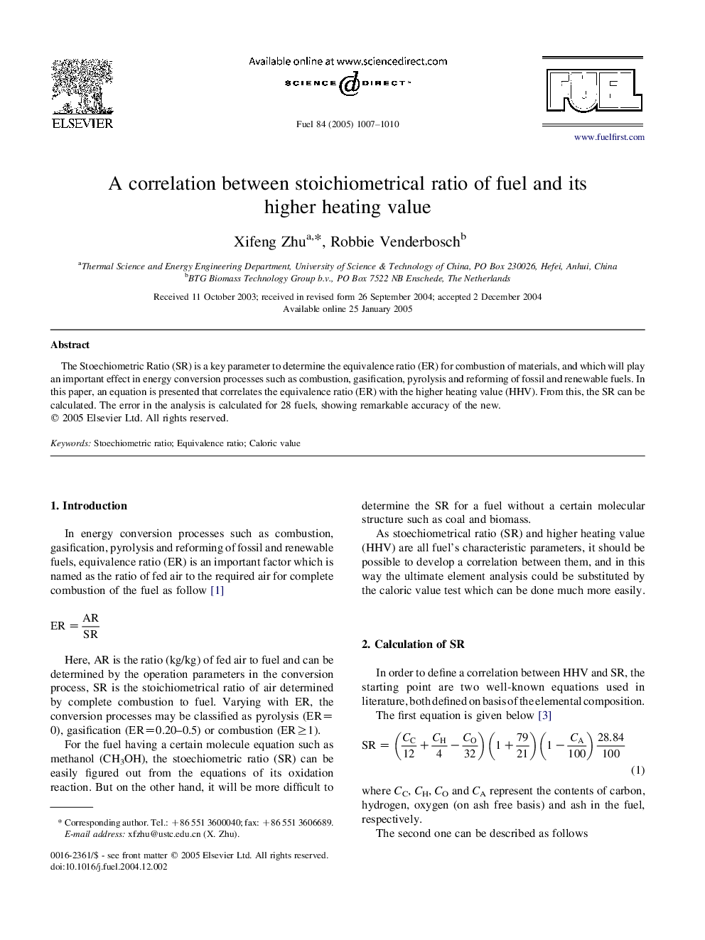 A correlation between stoichiometrical ratio of fuel and its higher heating value