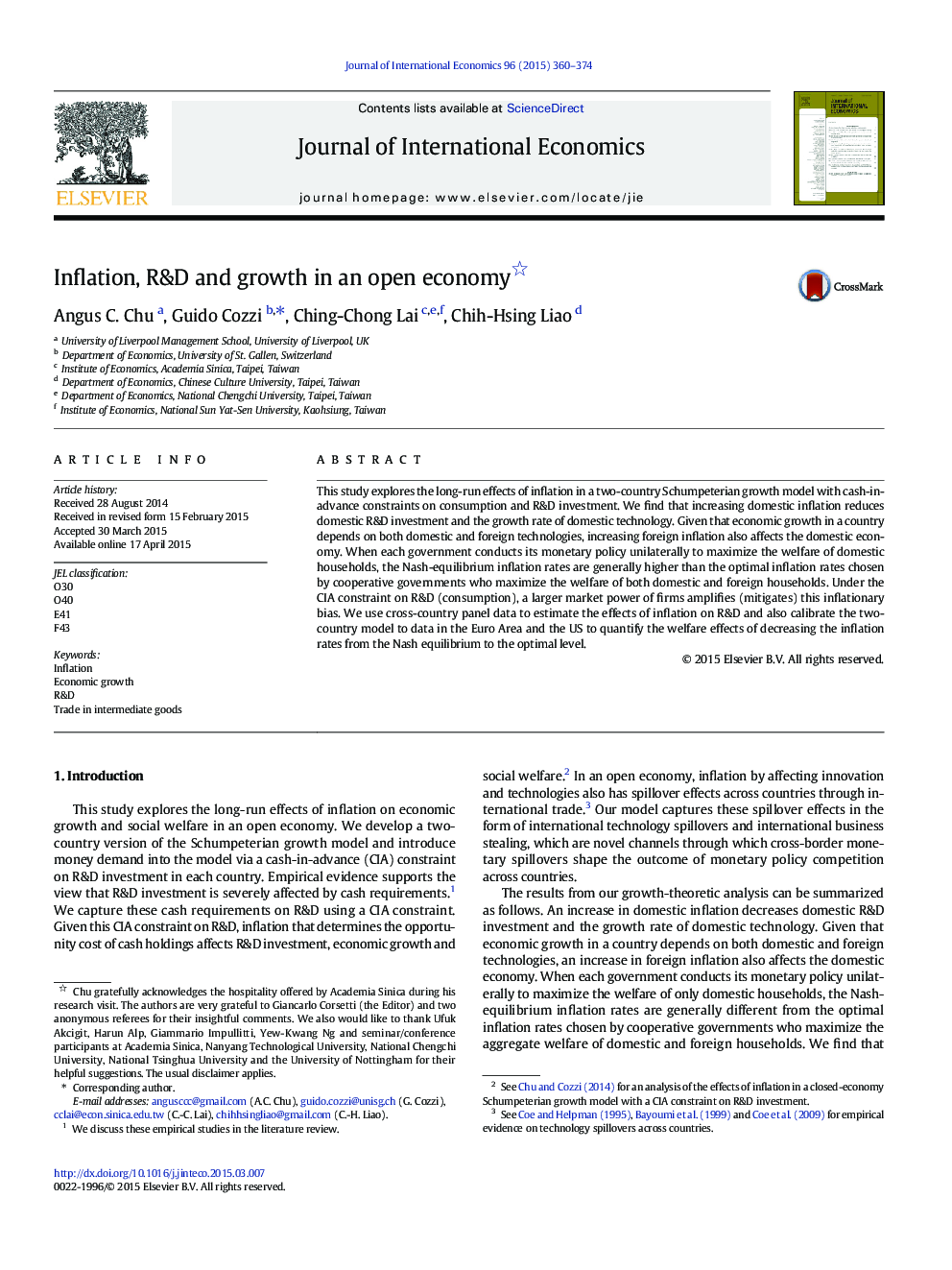 Inflation, R&D and growth in an open economy