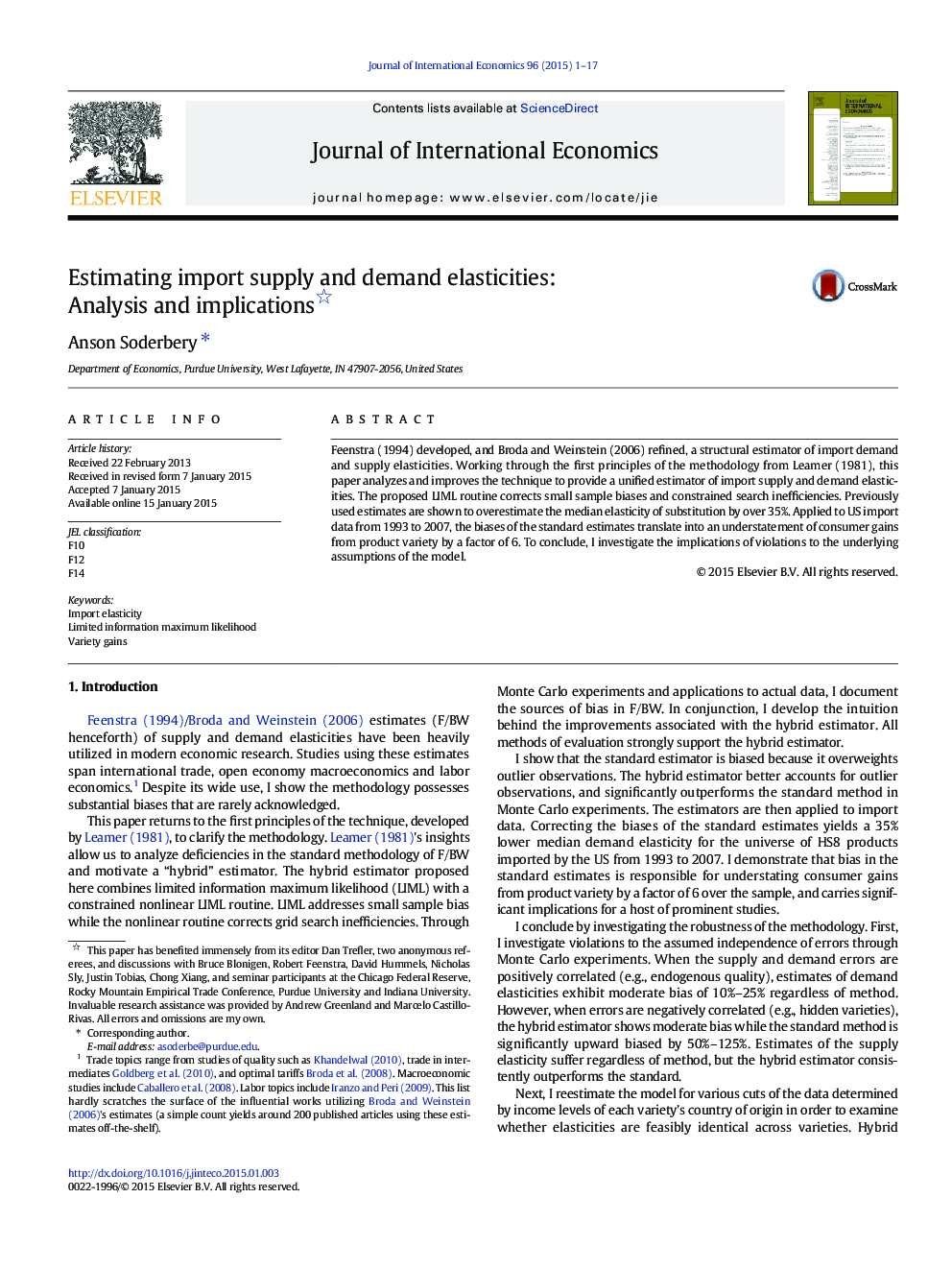 Estimating import supply and demand elasticities: Analysis and implications