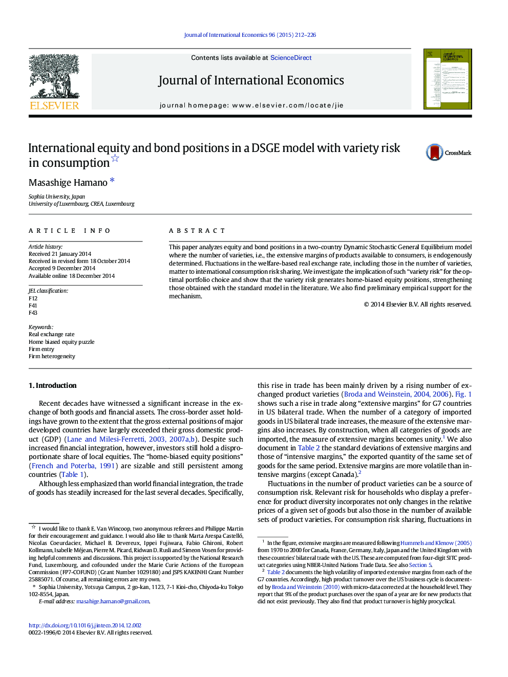 International equity and bond positions in a DSGE model with variety risk in consumption