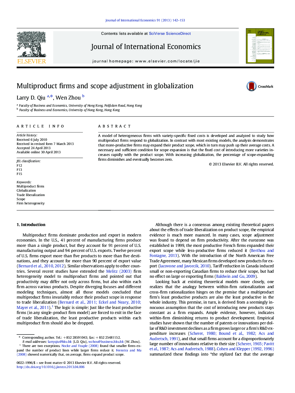 Multiproduct firms and scope adjustment in globalization