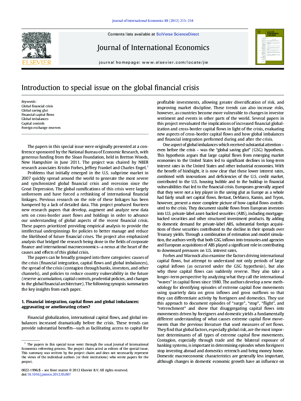 Introduction to special issue on the global financial crisis