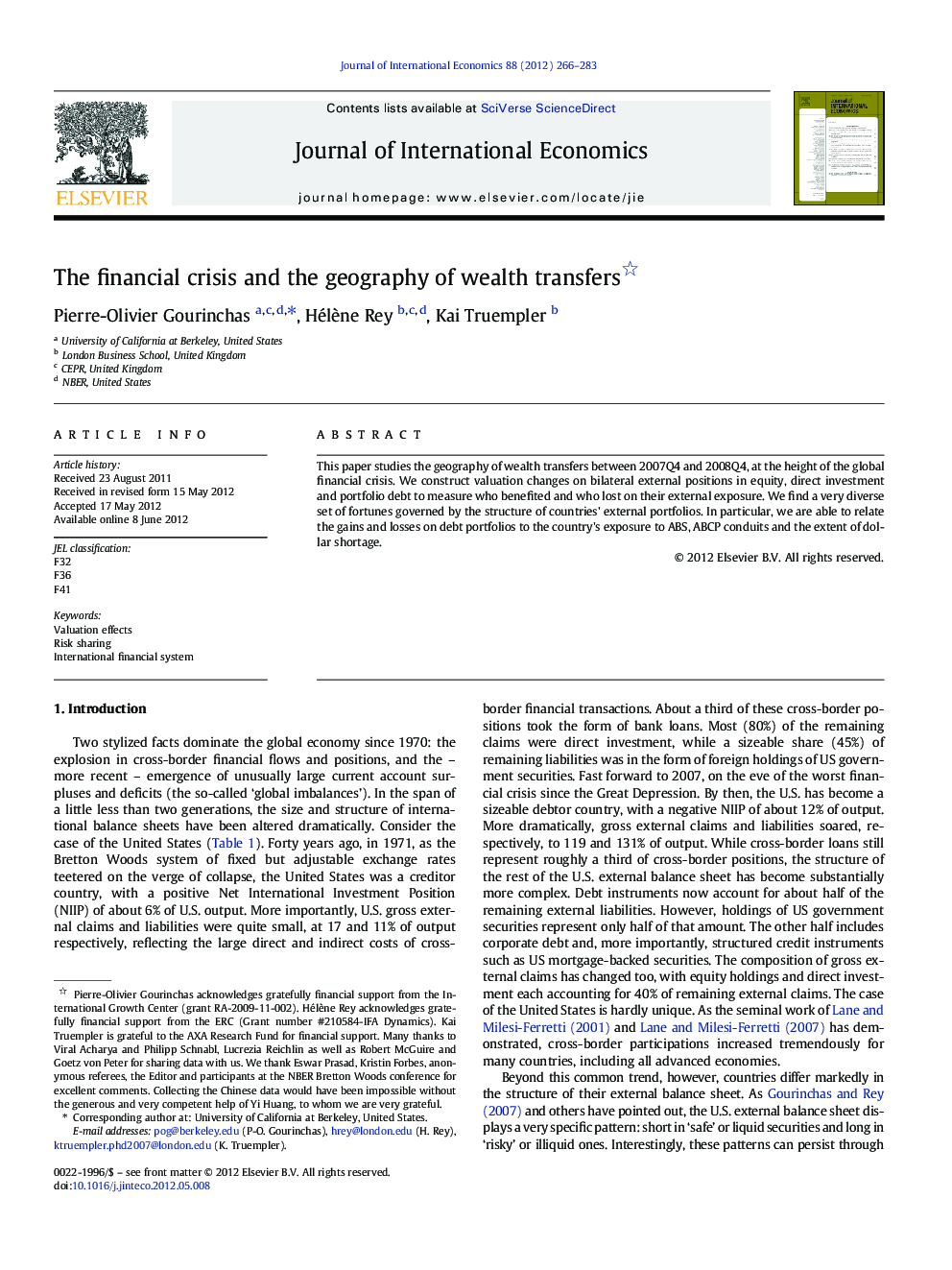 The financial crisis and the geography of wealth transfers