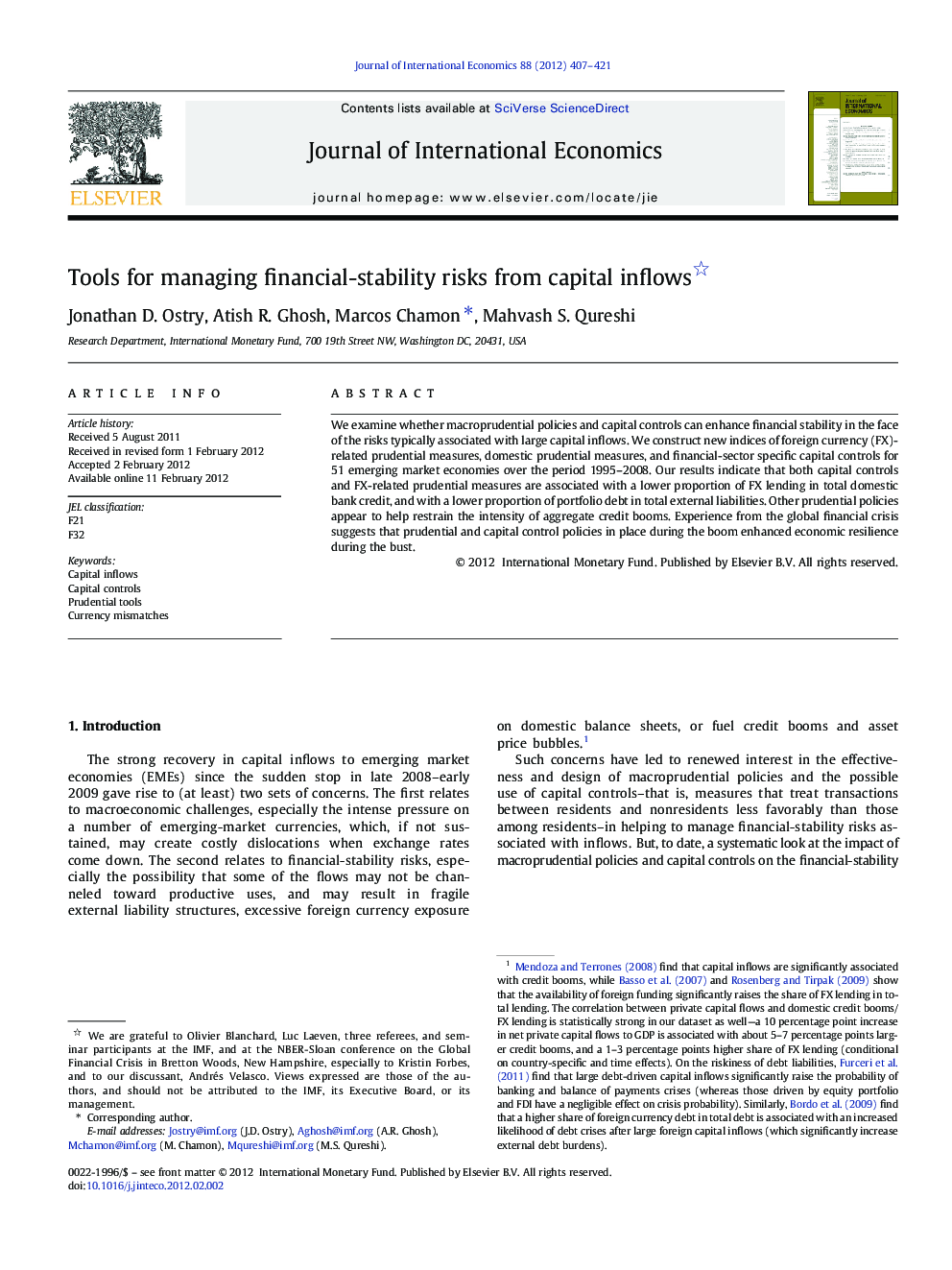 Tools for managing financial-stability risks from capital inflows