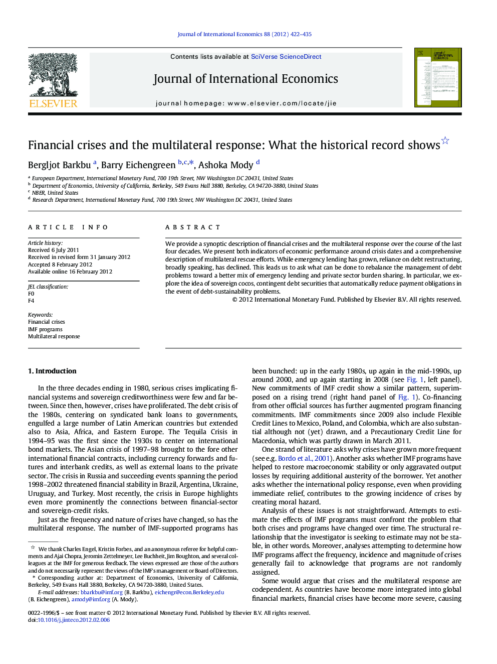 Financial crises and the multilateral response: What the historical record shows