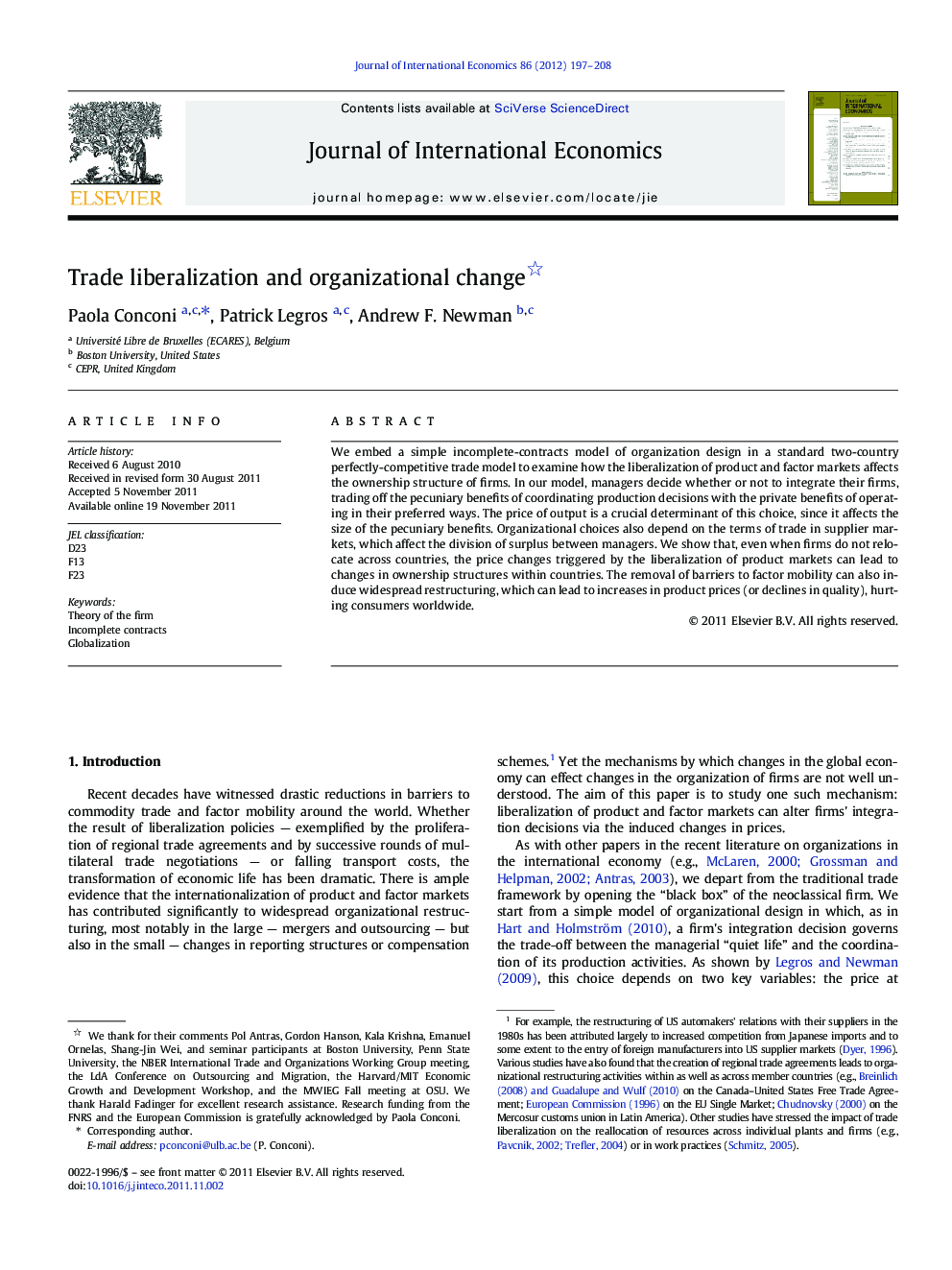 عکس صفحه اول مقاله: Trade liberalization and organizational change Trade liberalization and organizational change