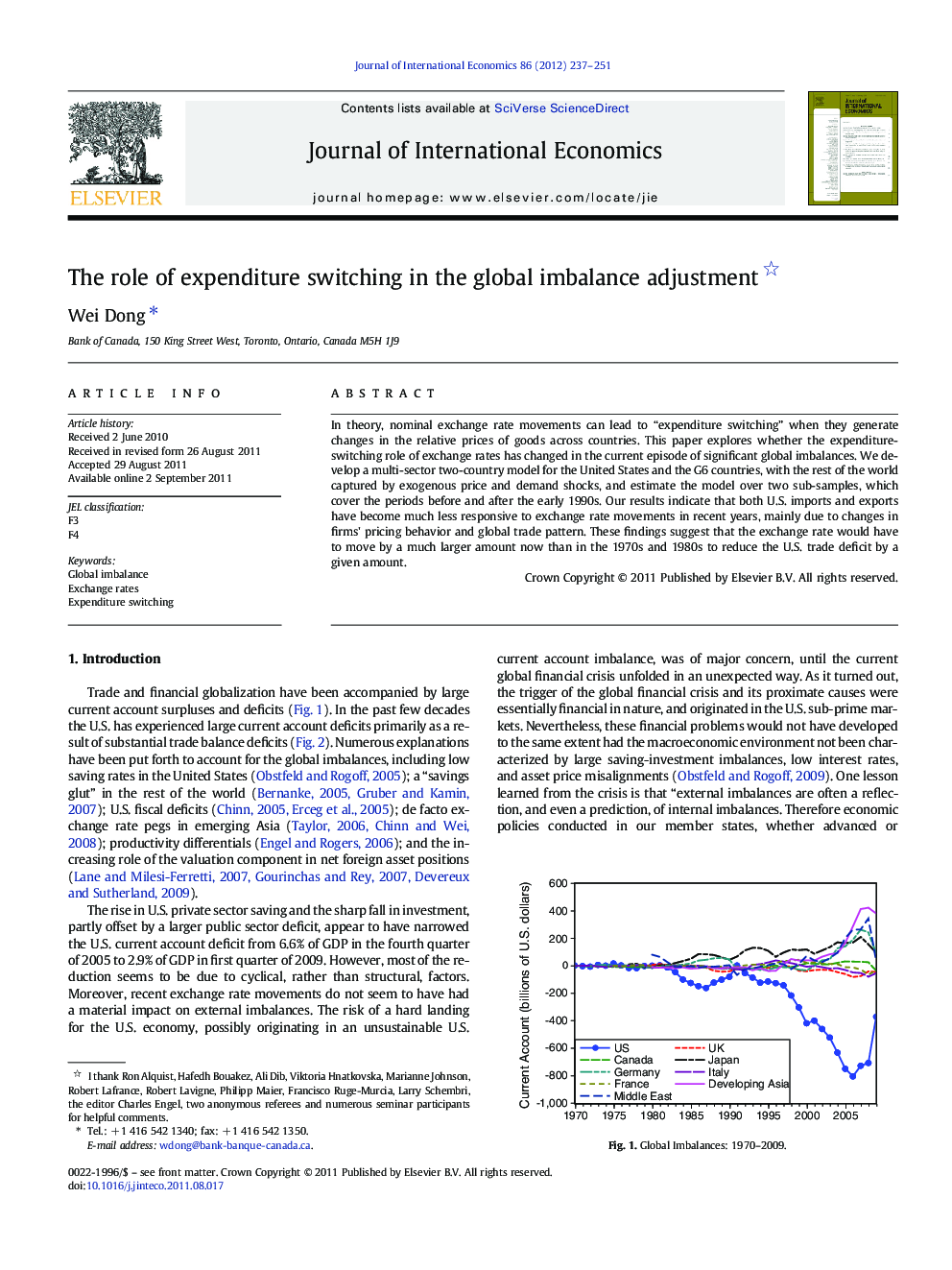 The role of expenditure switching in the global imbalance adjustment