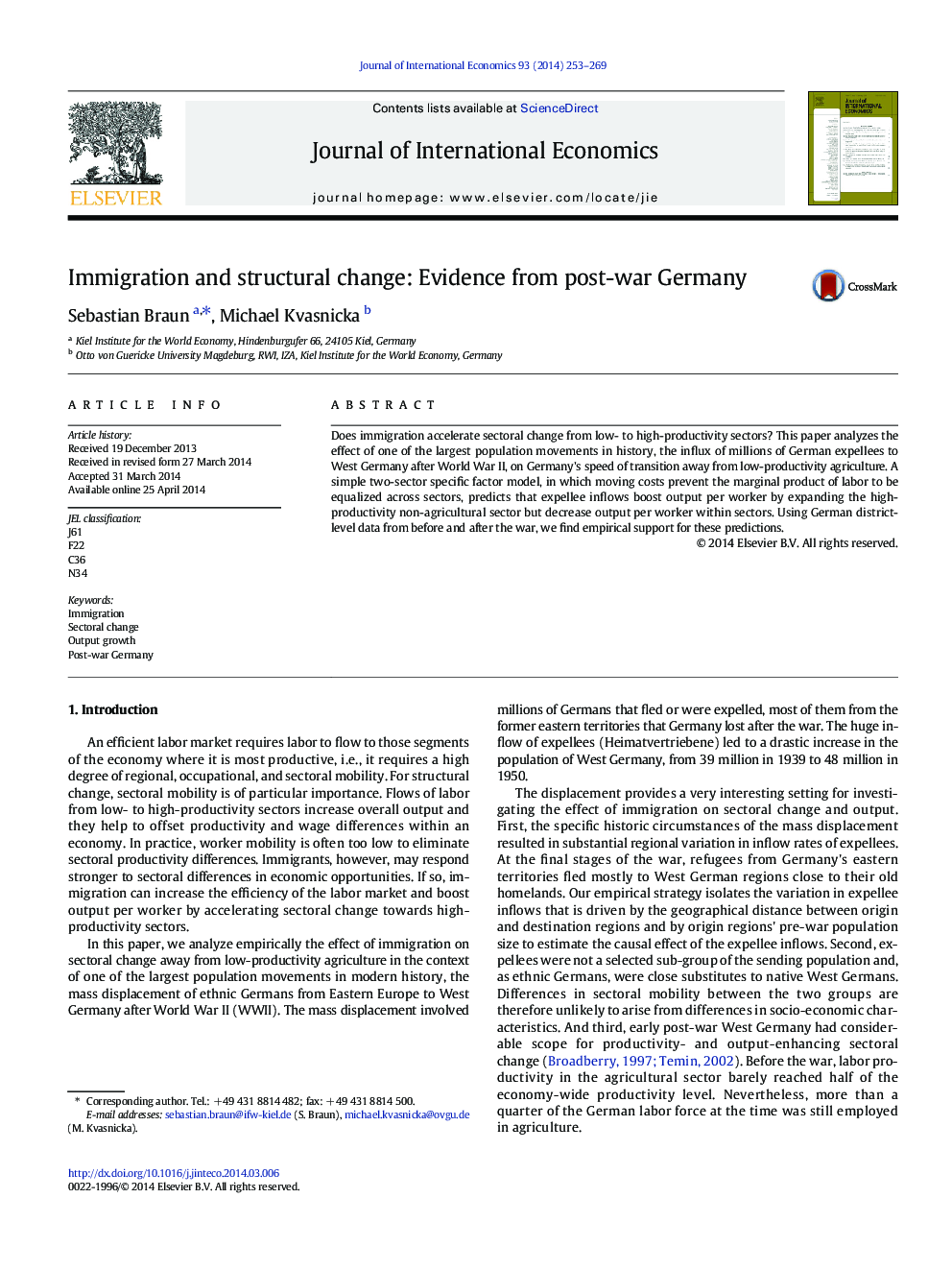 Immigration and structural change: Evidence from post-war Germany