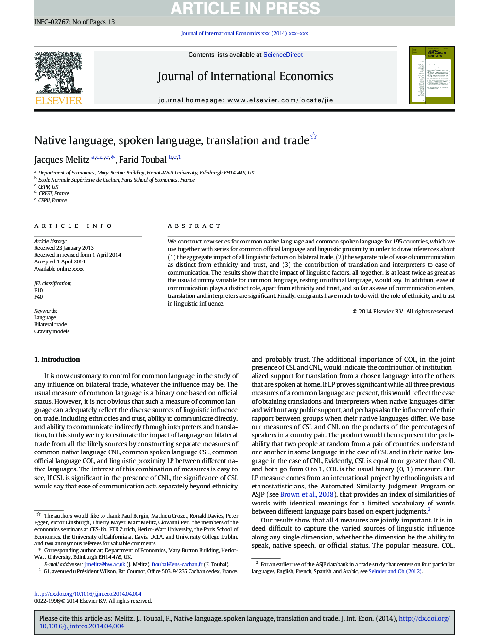 Native language, spoken language, translation and trade