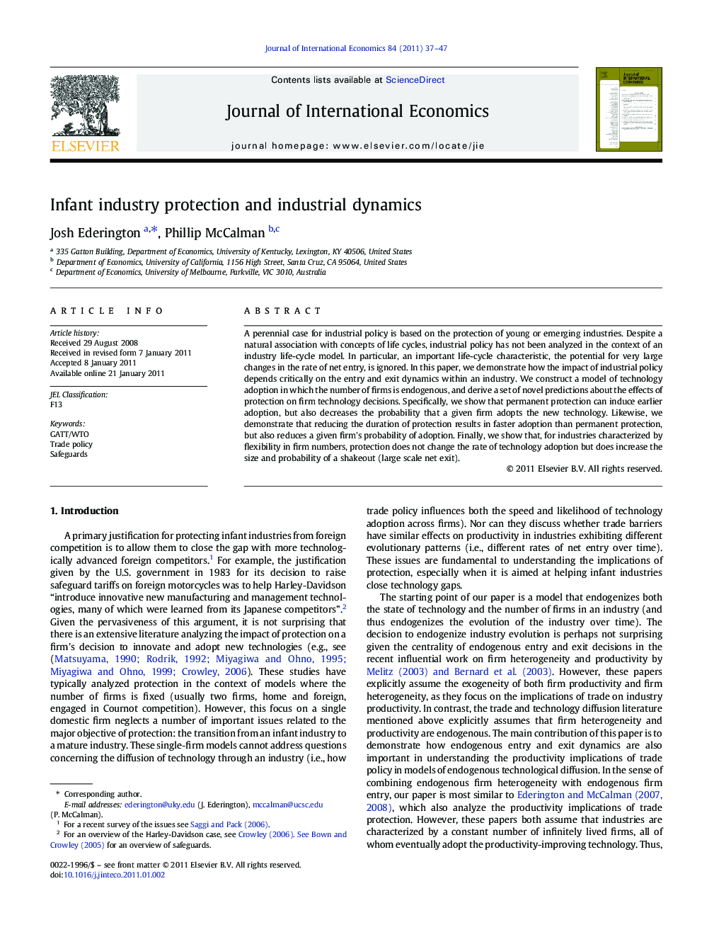 Infant industry protection and industrial dynamics