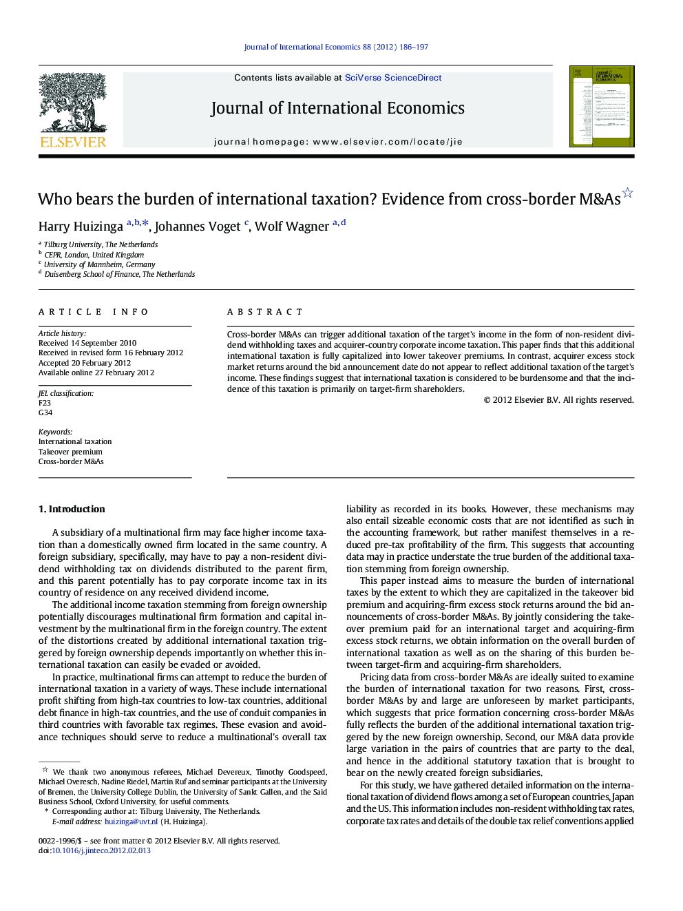 Who bears the burden of international taxation? Evidence from cross-border M&As