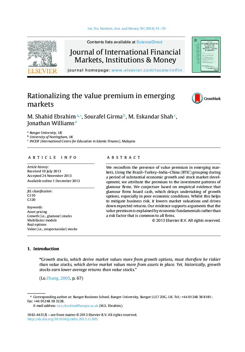 Rationalizing the value premium in emerging markets