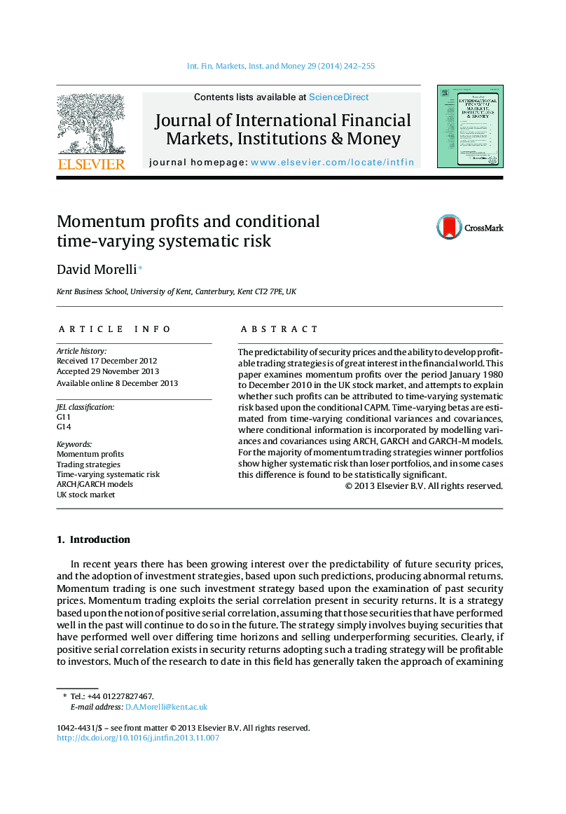 Momentum profits and conditional time-varying systematic risk