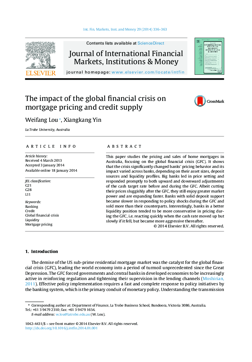 The impact of the global financial crisis on mortgage pricing and credit supply