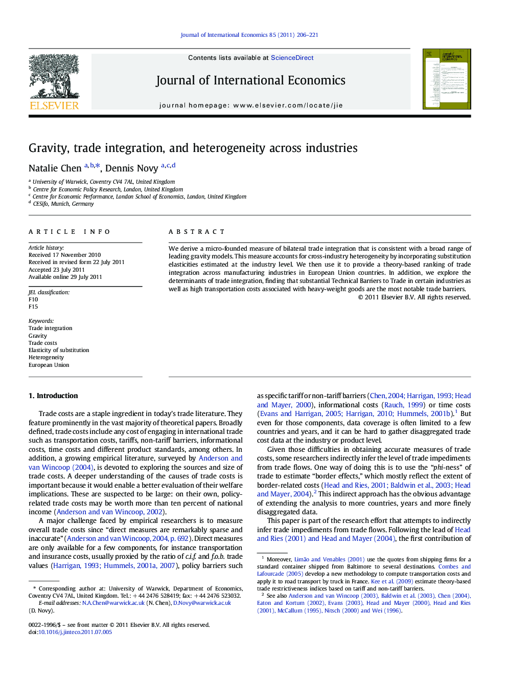 Gravity, trade integration, and heterogeneity across industries