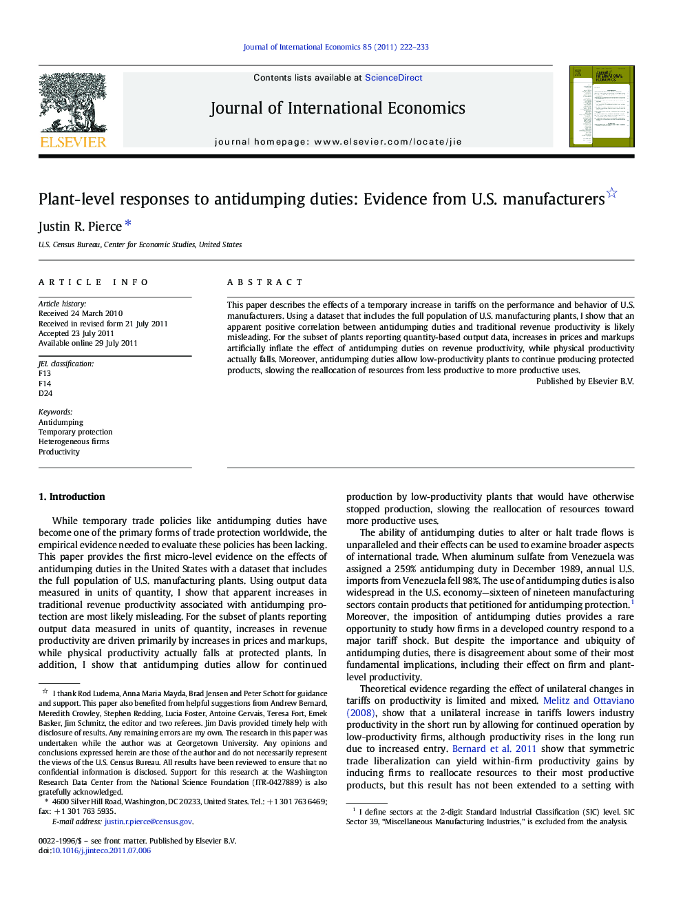 Plant-level responses to antidumping duties: Evidence from U.S. manufacturers