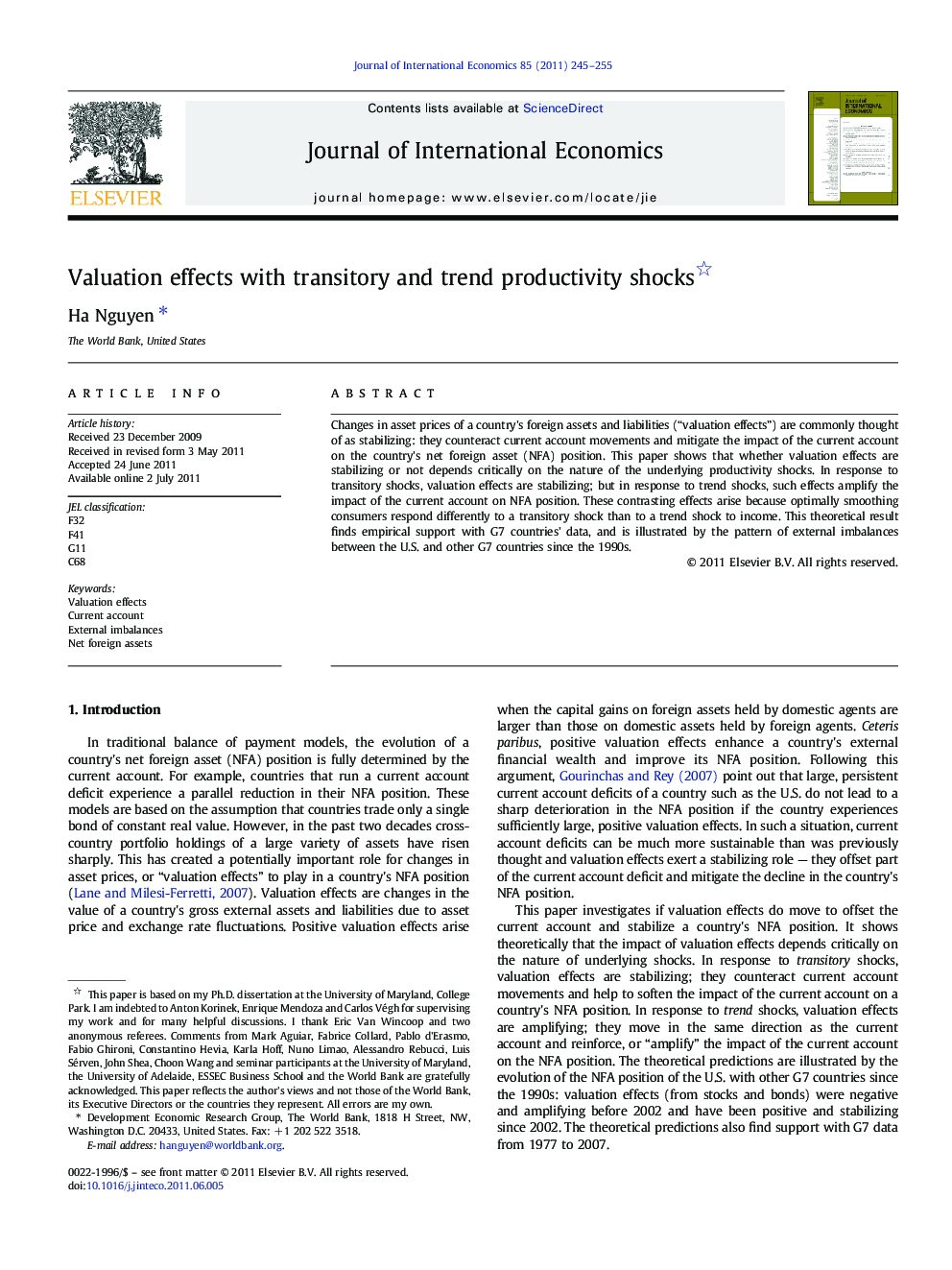 Valuation effects with transitory and trend productivity shocks