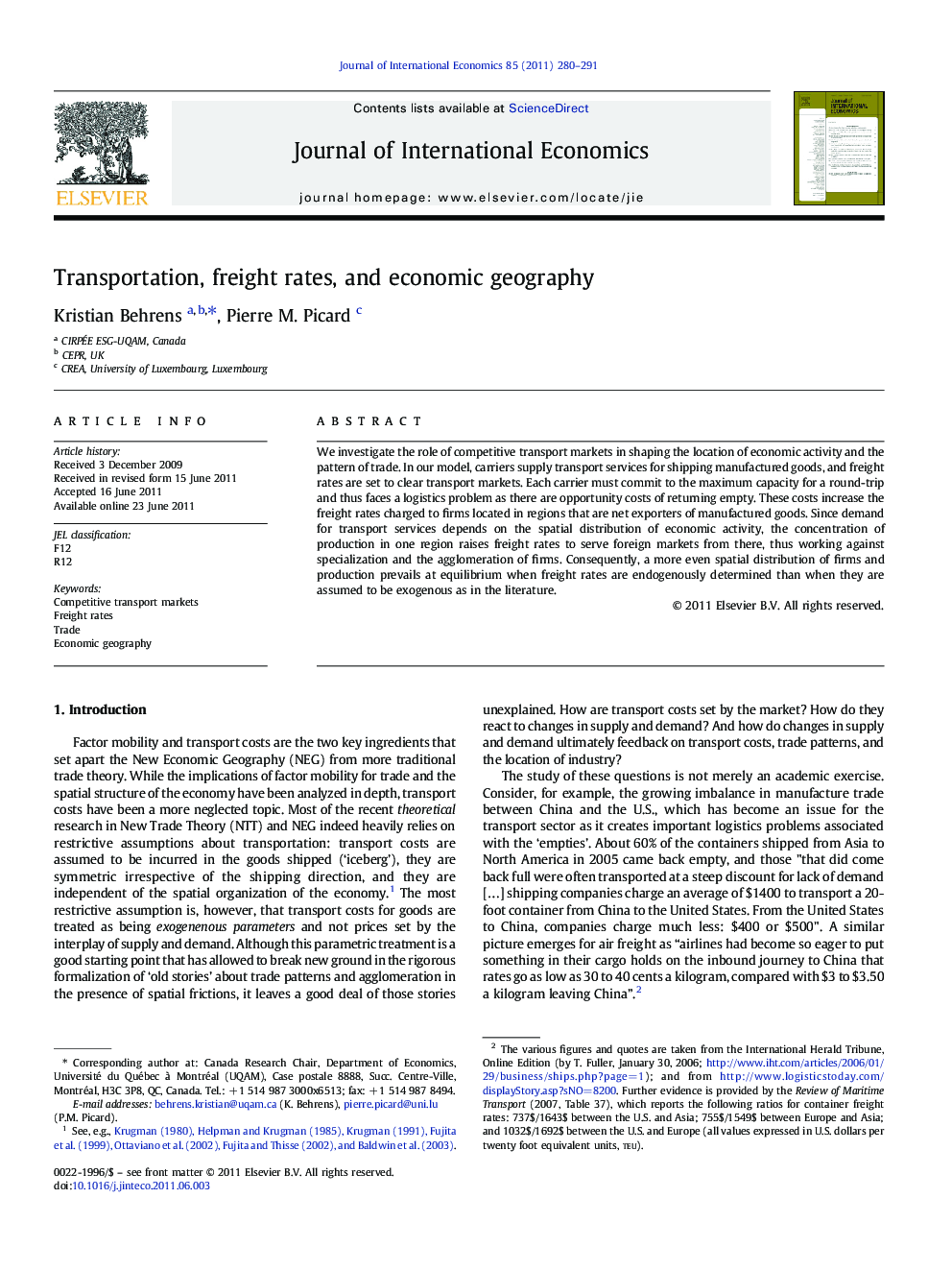 Transportation, freight rates, and economic geography