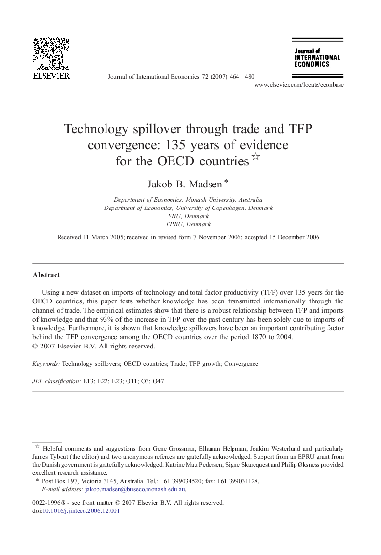 Technology spillover through trade and TFP convergence: 135Â years of evidence for the OECD countries