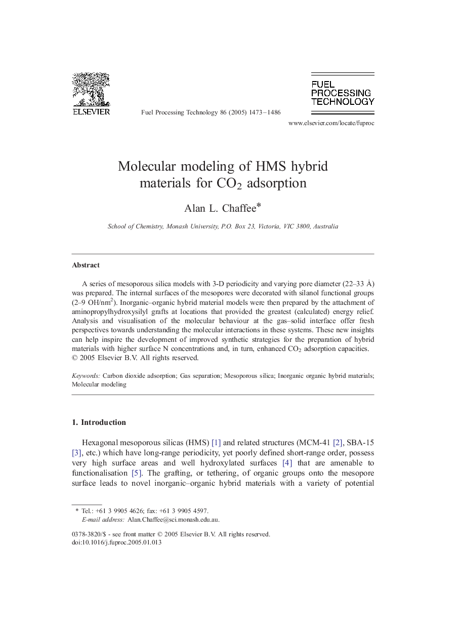 Molecular modeling of HMS hybrid materials for CO2 adsorption