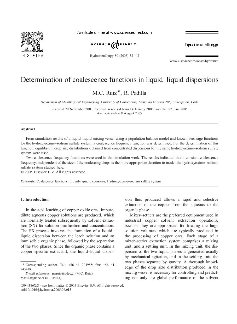 Determination of coalescence functions in liquid-liquid dispersions