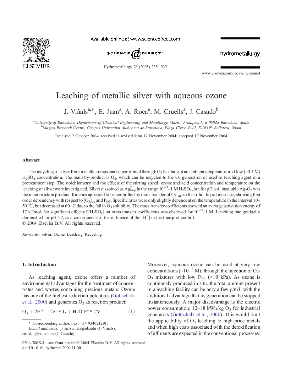 Leaching of metallic silver with aqueous ozone