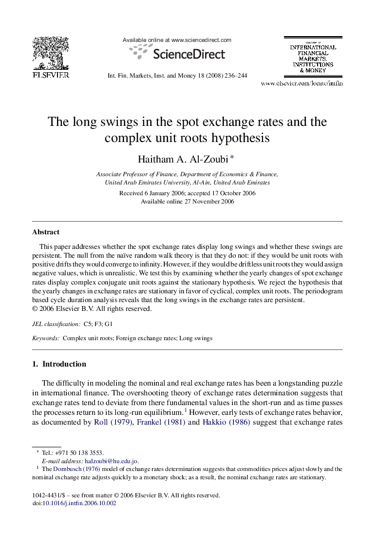 The long swings in the spot exchange rates and the complex unit roots hypothesis