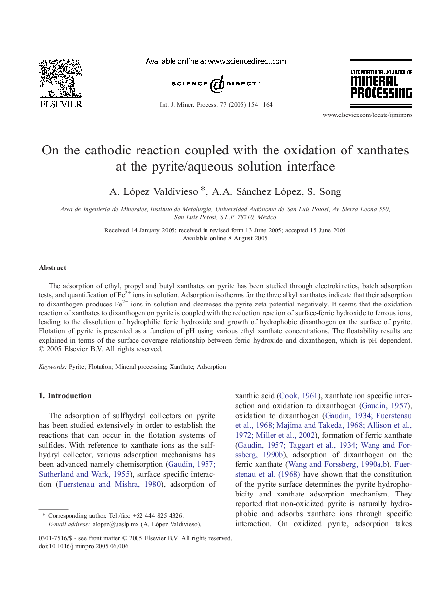 On the cathodic reaction coupled with the oxidation of xanthates at the pyrite/aqueous solution interface