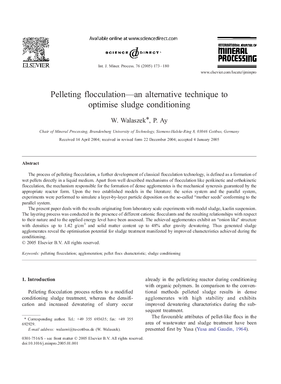 Pelleting flocculation-an alternative technique to optimise sludge conditioning