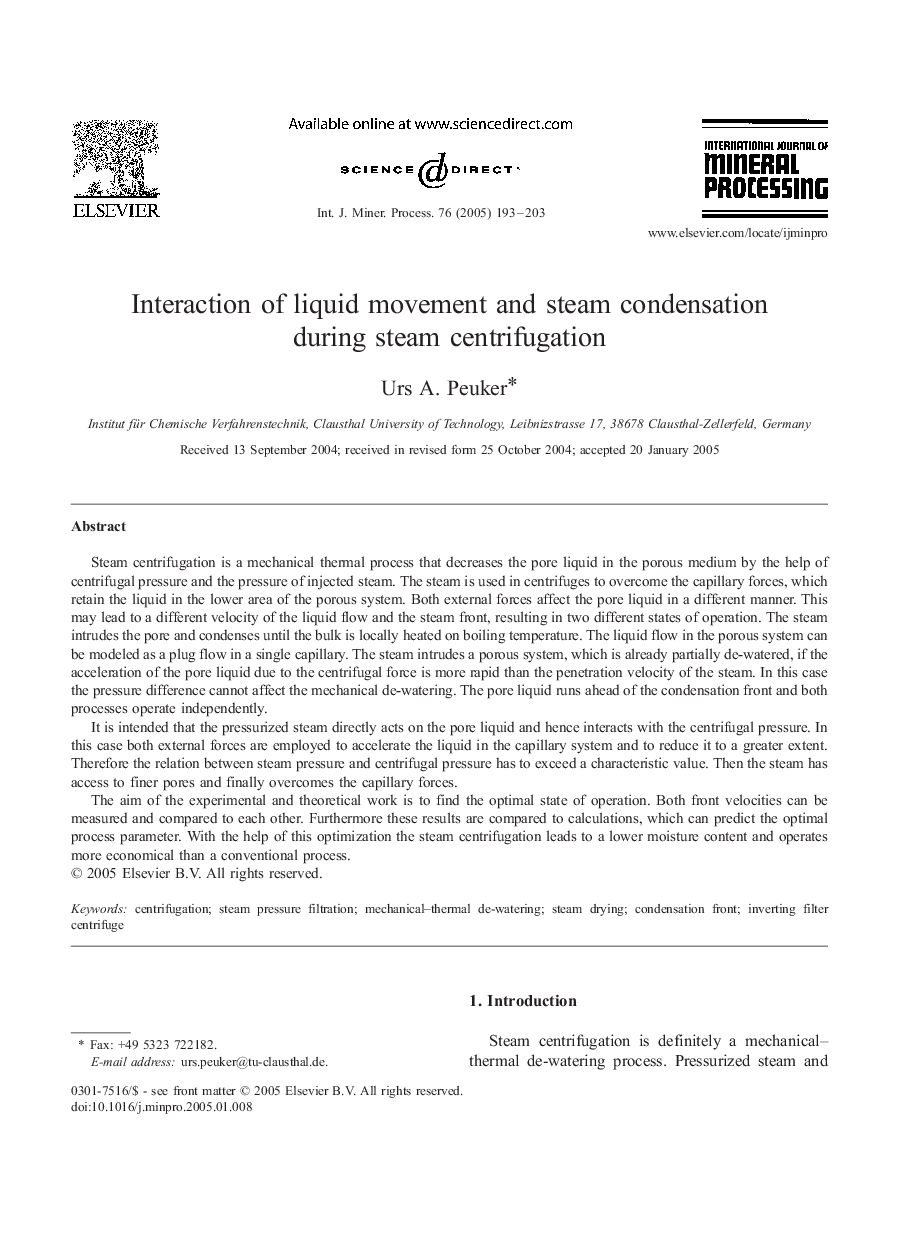 Interaction of liquid movement and steam condensation during steam centrifugation