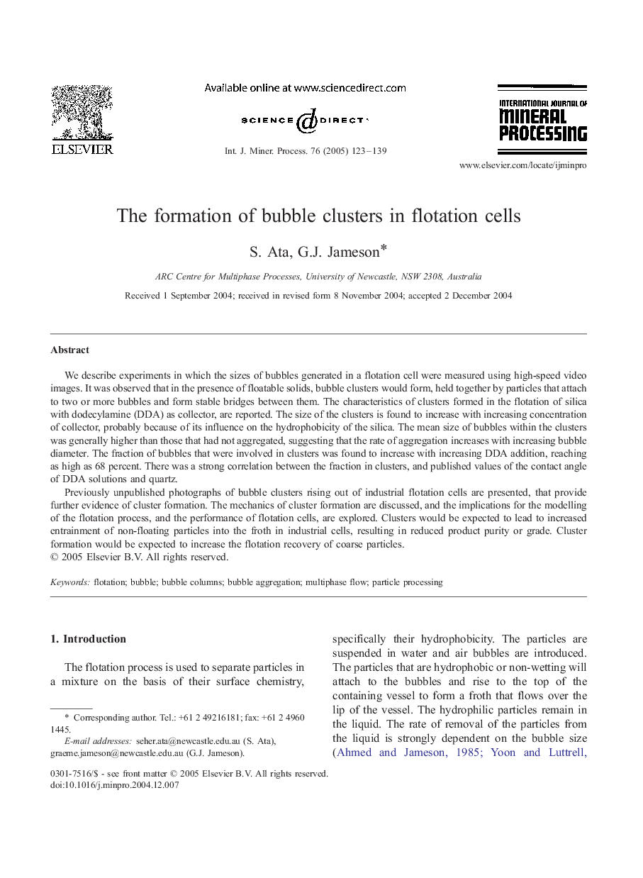 The formation of bubble clusters in flotation cells