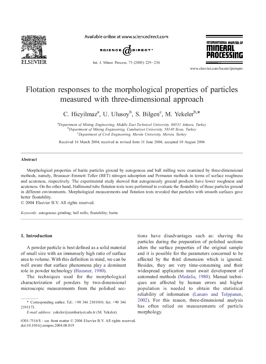 Flotation responses to the morphological properties of particles measured with three-dimensional approach