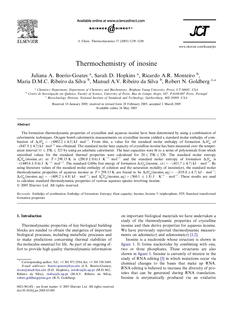 Thermochemistry of inosine