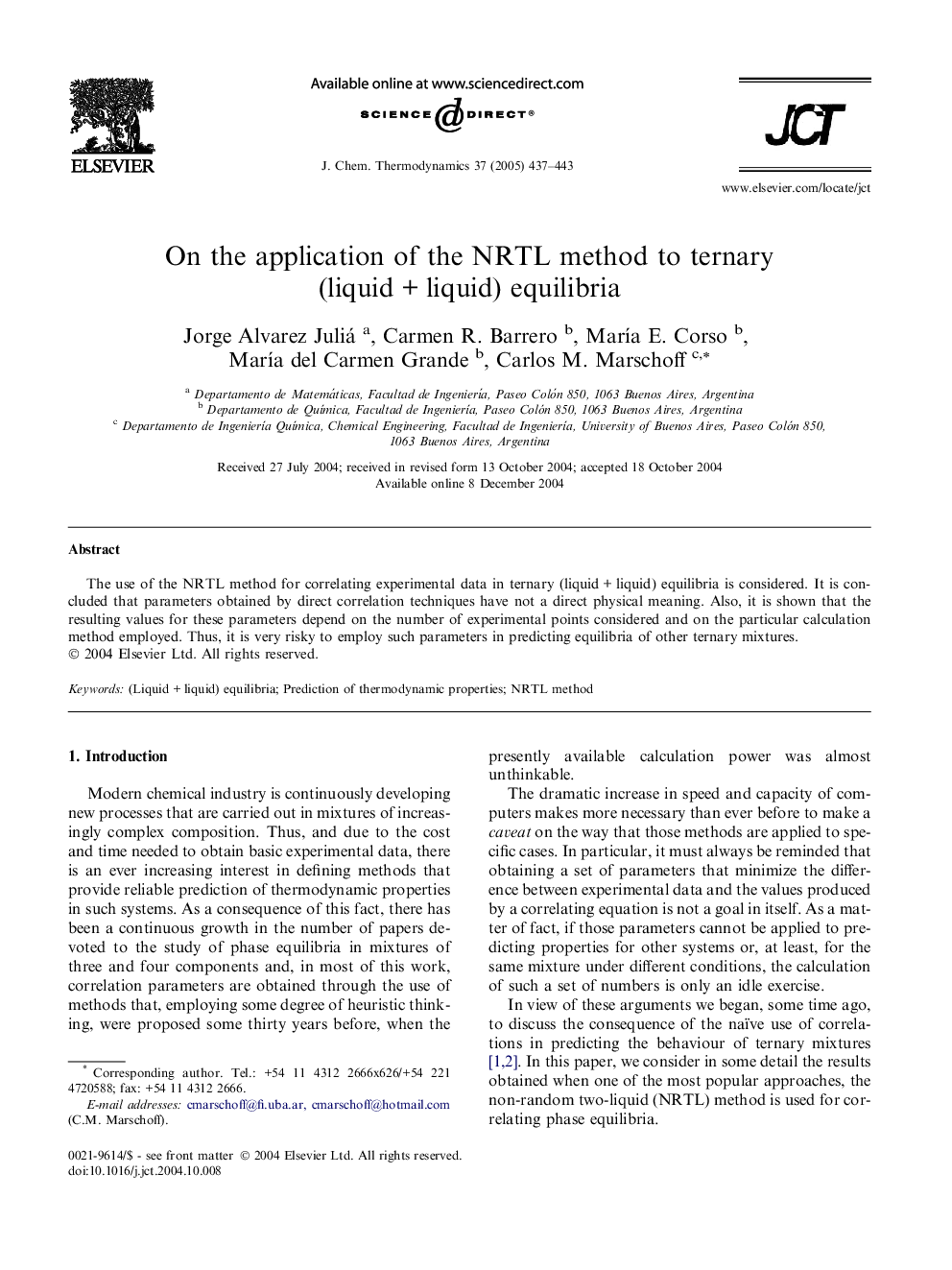 On the application of the NRTL method to ternary (liquidÂ +Â liquid) equilibria