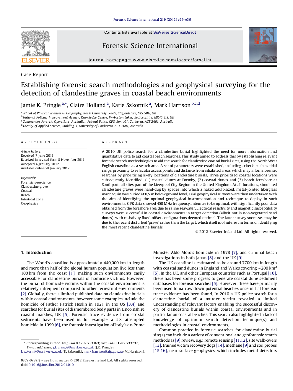 Establishing forensic search methodologies and geophysical surveying for the detection of clandestine graves in coastal beach environments