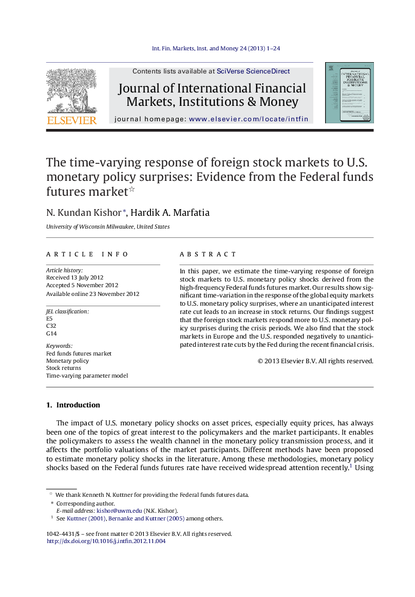 The time-varying response of foreign stock markets to U.S. monetary policy surprises: Evidence from the Federal funds futures market