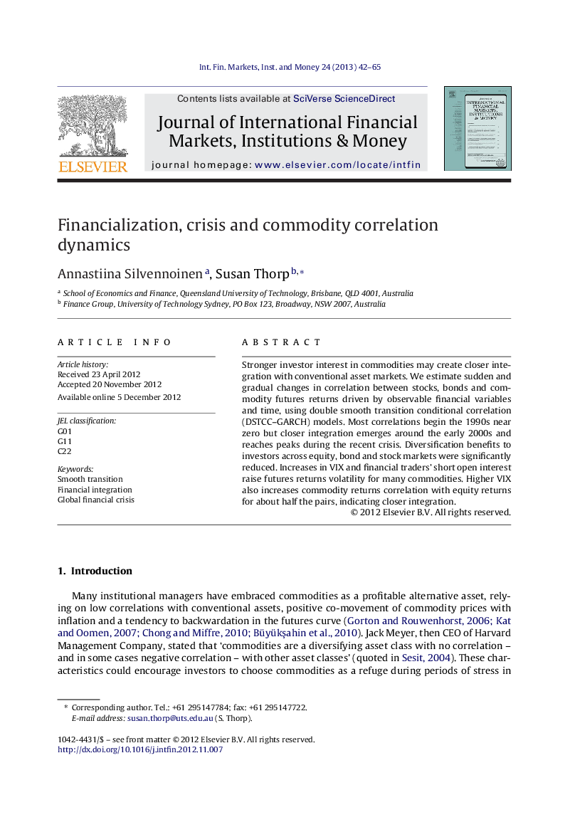 Financialization, crisis and commodity correlation dynamics