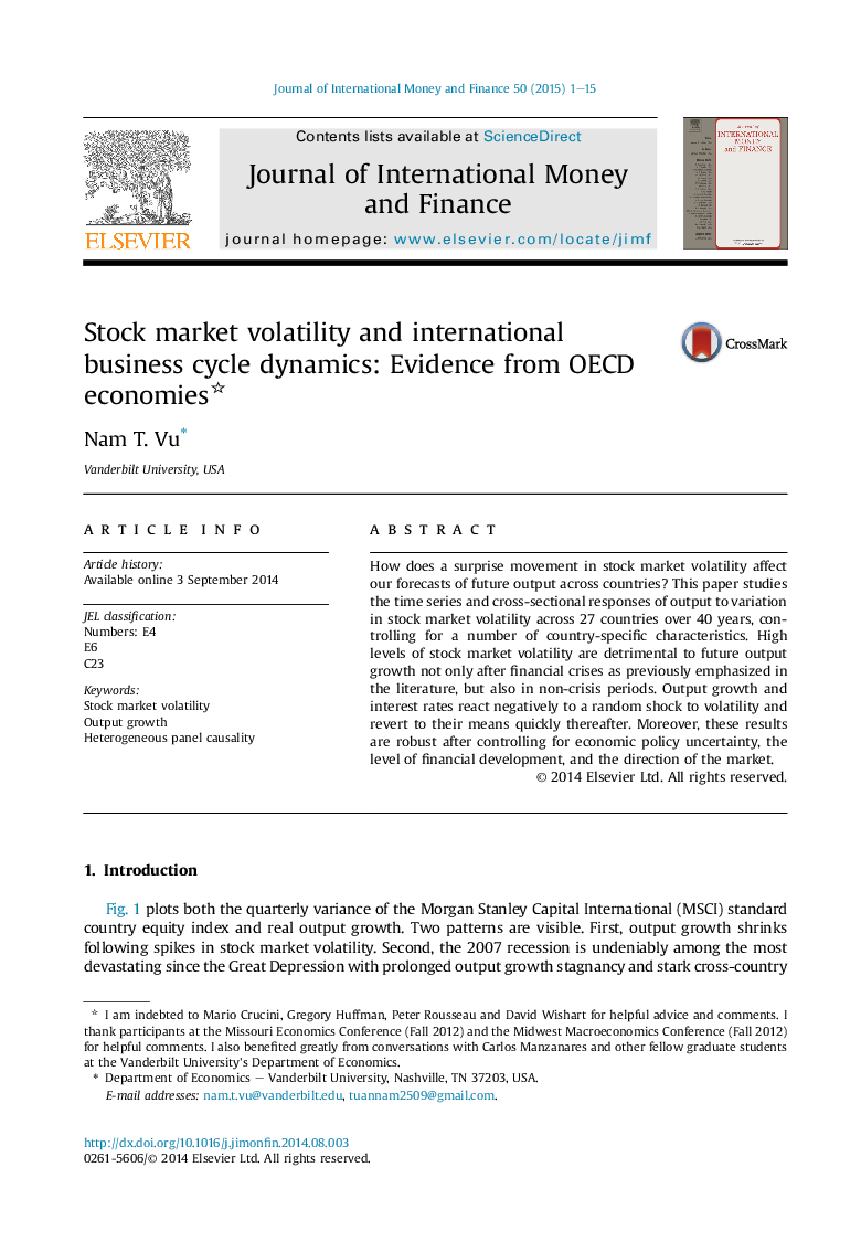 Stock market volatility and international business cycle dynamics: Evidence from OECD economies
