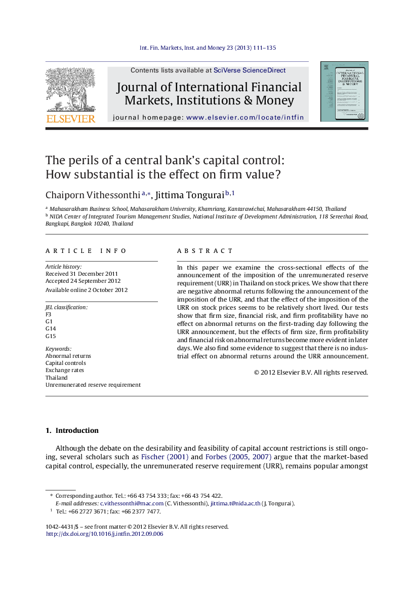 The perils of a central bank's capital control: How substantial is the effect on firm value?