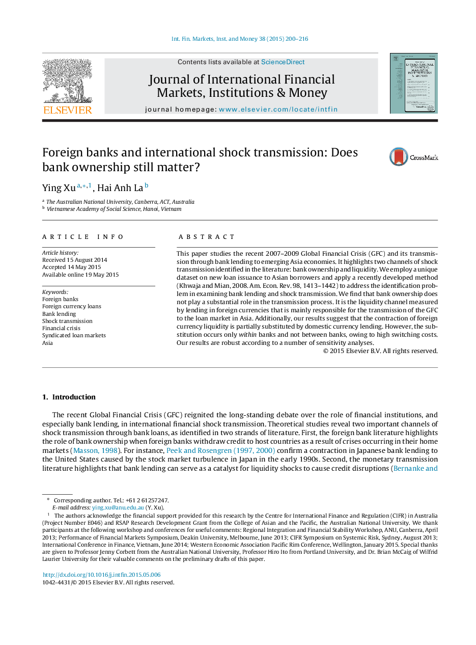 Foreign banks and international shock transmission: Does bank ownership still matter?