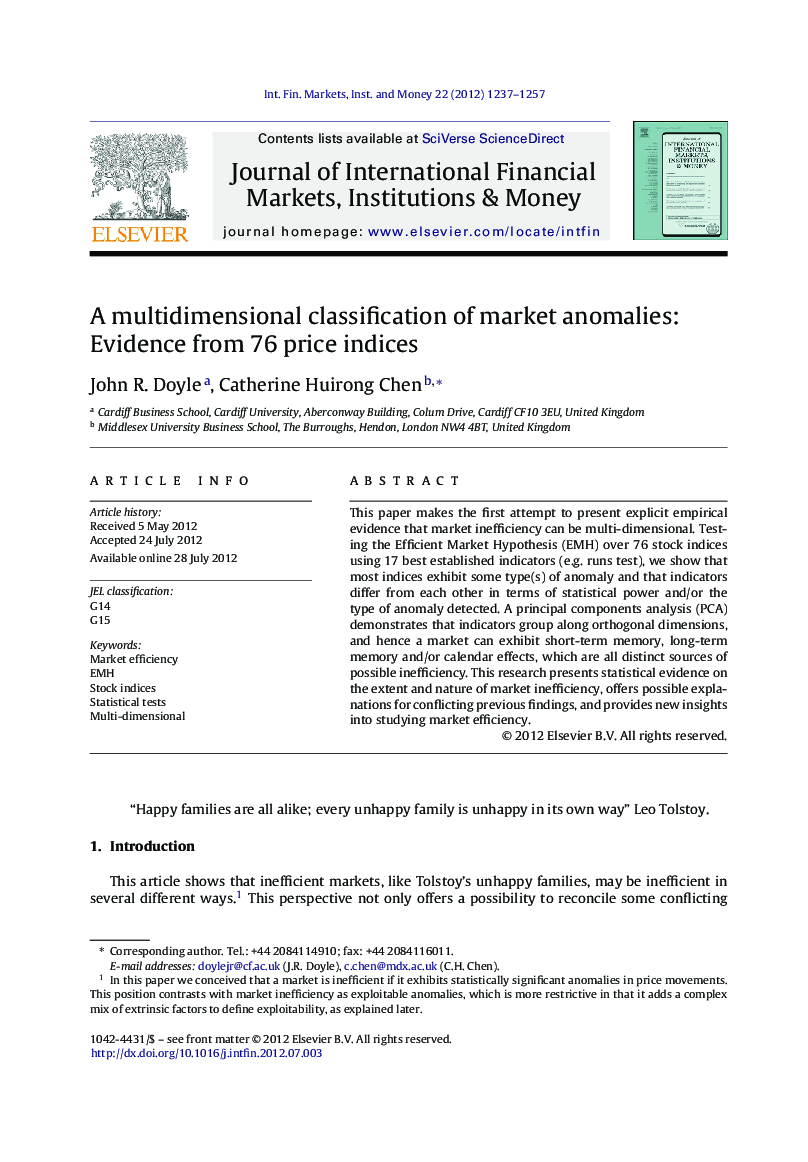A multidimensional classification of market anomalies: Evidence from 76 price indices