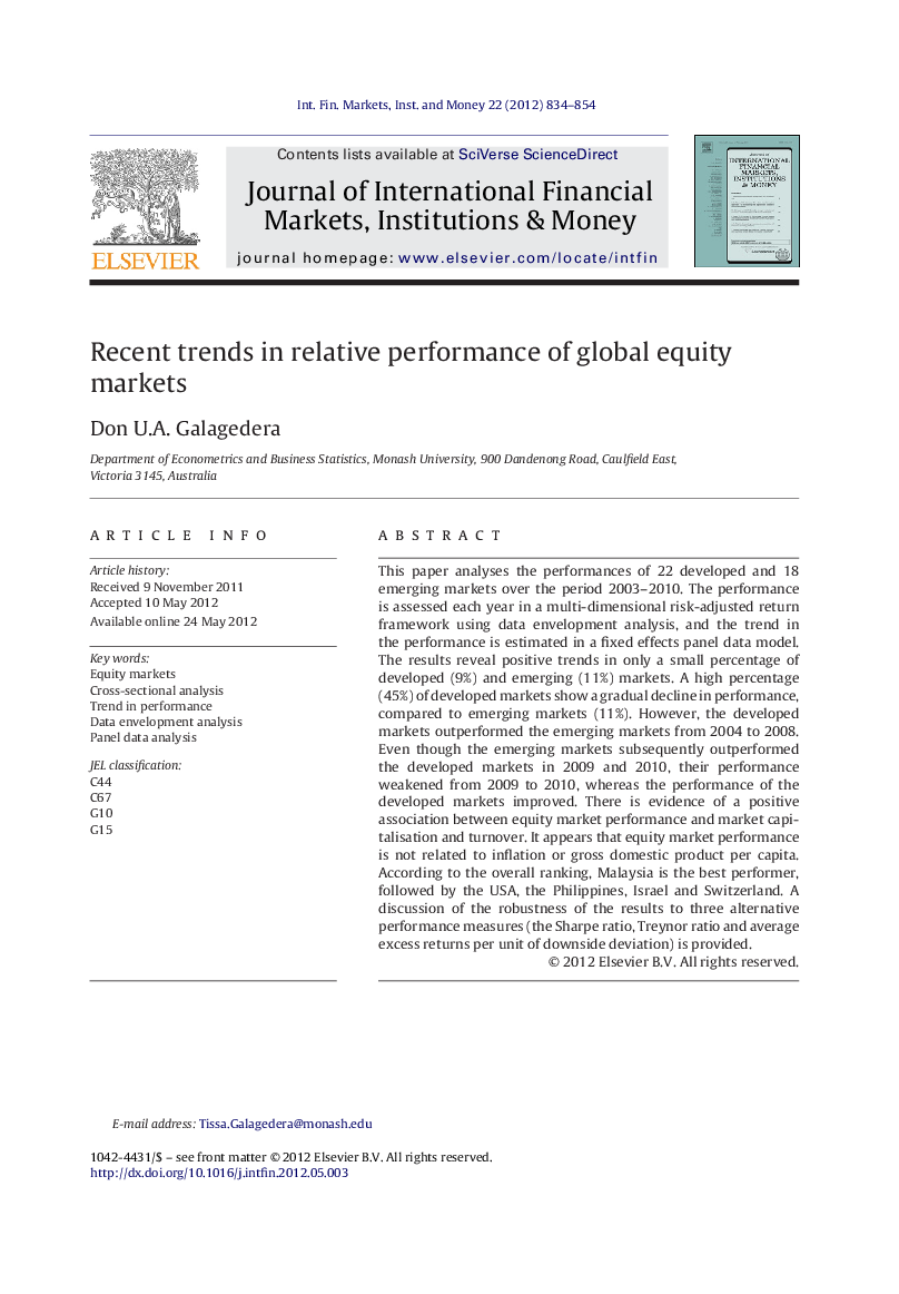 Recent trends in relative performance of global equity markets