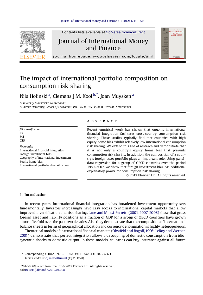 The impact of international portfolio composition on consumption risk sharing