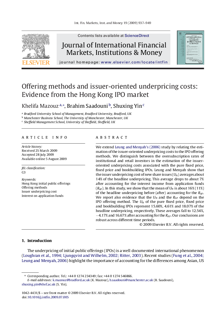 Offering methods and issuer-oriented underpricing costs: Evidence from the Hong Kong IPO market