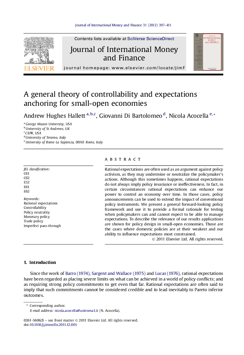 A general theory of controllability and expectations anchoring for small-open economies